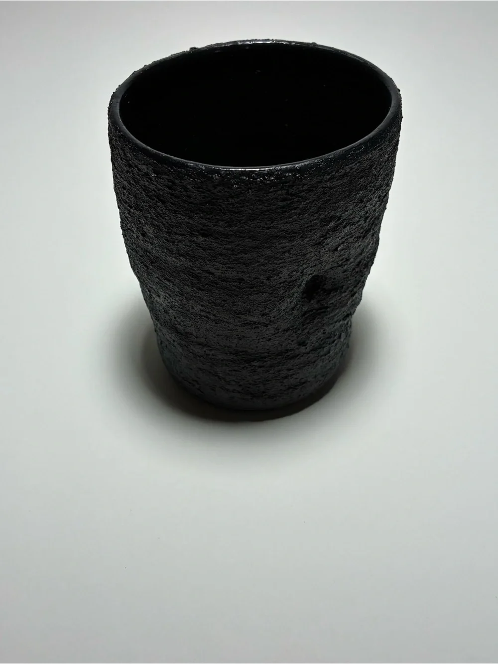 Handmade Repurposed Black Ceramic Cup Vase Textured Acrylic Painted Modern Decor